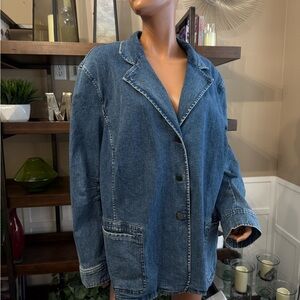 Dana Buchman Blue Jean Jacket size 20 long sleeve dark to light wash stretch